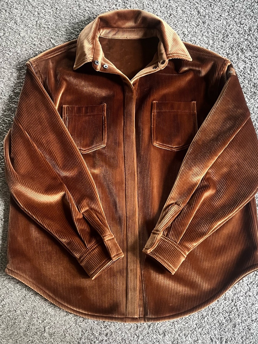 Alo Yoga Ribbed Velour Mountain Side Shacket Button Down Jacket Brown